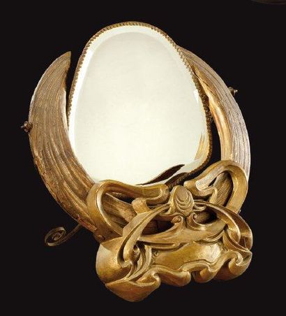 TRAVAIL 1900 Miroir-psyché à armature circulaire en corde enserrant un miroir biseauté...