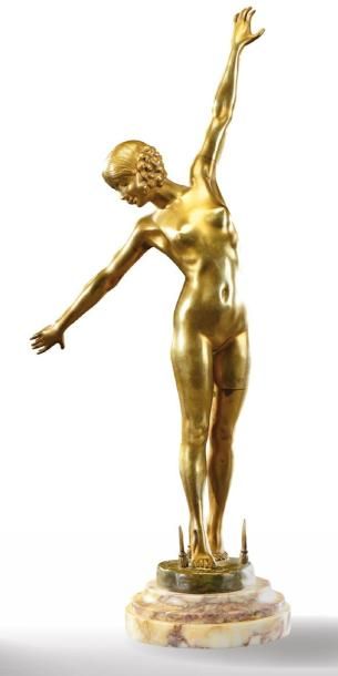 Fernand OUILLON-CARRERE (XIX-XXème) Sculpture en bronze à patine dorée figurant une...