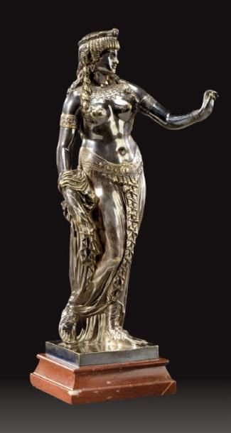 JEAN BAPTISTE CLESINGER (1814-1883) Epreuve en bronze argenté figurant une danseuse...