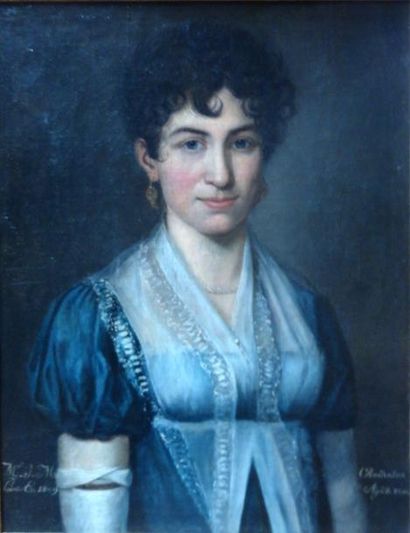 PONCIN - école française, 1805 Portrait de Mme Chantraine à 20 ans Toile d'origine,...
