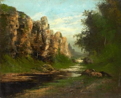 Attribué à Gustave Courbet et collaboration Les falaises Huile sur toile, portant...