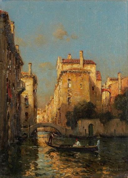 Antoine BOUVARD (1870-1956) Promenade en gondole à Venise Huile sur toile, signée...