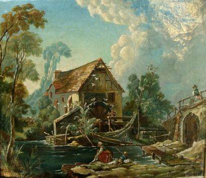 Ecole du XIXème d'après François BOUCHER Le moulin Huile sur toile 41 x 46.5 cm à...