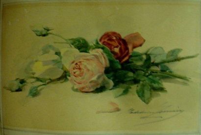 Madeleine LEMAIRE (1845-1928) Bouquet de rose Aquarelle sur papier signée en bass...