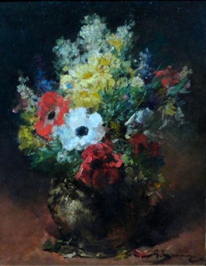 Georges JEANNIN (1841-1925) Bouquet de fleurs Huile sur panneau, signée en bas à...