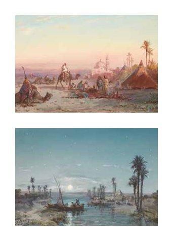 Paul PASCAL (1832-1903) Paysages orientalistes, 1886 Suite de quatre gouaches sur...
