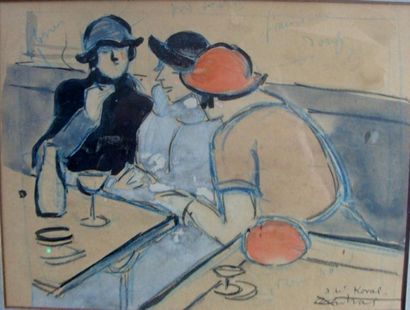 Louis-Robert ANTRAL (1895-1940 Au café Crayon et aquarelle, signée en bas à droite...