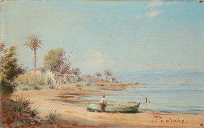 Victor PROTAIS-GIRARD (1870-1905) Homme à la barque Huile sur toile, signée en bas...