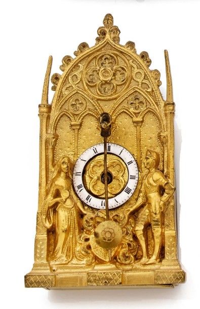 ALPHONSE GIROUX et Cie Vers 1840 Pendulette en bronze doré. Cadran émail, chiffres...