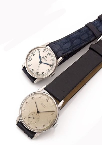 OMEGA et MOVADO Vers 1940 Lot de 2 montres en acier. Fonctionnent