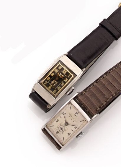 null Lot de 2 montres rectangles Longines et LIp T18 vers 1940 en acier et métal...