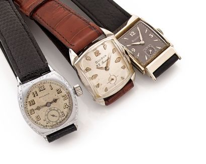 BULOVA Vers 1940 Marché USA. Lot de 3 montres en métal chromé. Fonctionnent