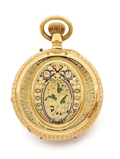 ANONYME Vers 1890 Belle montre savonnette en or 18K pour le marché Turc. Cadran émail,...