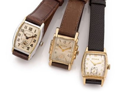 BULOVA Vers 1940 Marché USA. Lot de 3 montres en plaqué or et chromé. Fonctionne...