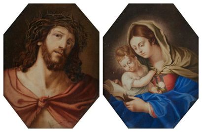 École FRANÇAISE vers 1700 Vierge à l'enfant Christ aux outrages Deux aquarelles de...
