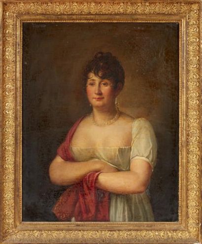 Attribué à Kinson Portrait de jeune femme les bras croisés Toile d'origine 73 x 59...