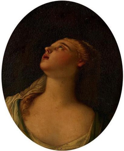 Ecole Française du XVIIIème siècle Femme en extase Huile sur toile ovale 54 x 44...