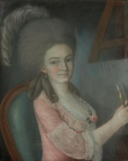 Ecole française du XVIIIème Portrait de femme en robe rose Pastel A vue 56x45 cm...