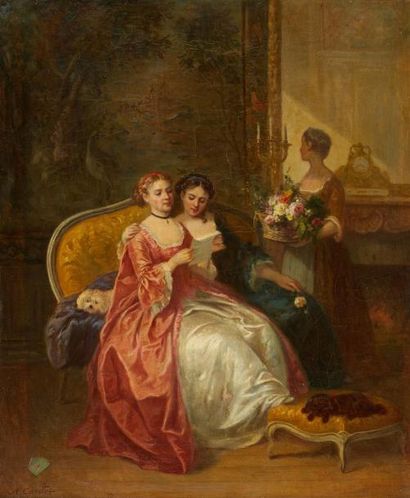 Louis-Charles-Auguste COUDER (1790-1873) La lettre Huile sur toile, signée en bas...