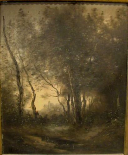 VILLARD, dans le goût de Corot Sous bois Huile sur toile, signée en bas à gauche...