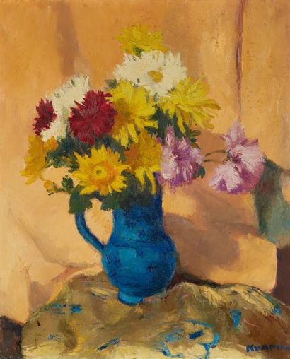 Charles KVAPIL (1884-1957) Bouquet de fleurs Huile sur toile, signée en bas à droite...