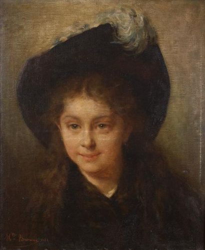 Henriette (Sophie) BOUTEILLER BROWNE (1829-1901) Fillette au chapeau, 1881 Huile...