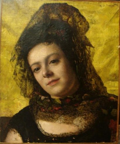 Georges de DRAMARD (1839-1900) Portrait d'une espagnole Huile sur toile, signée en...