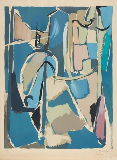 André LANSKOY (1902-1976) Composition en bleu, 1971 Lithographie, épreuve d'artiste...