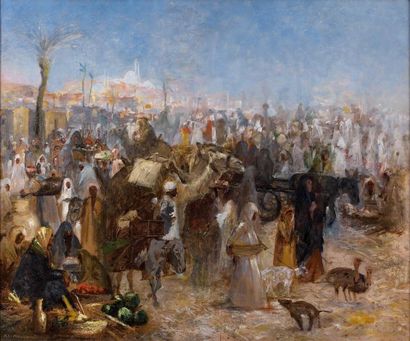 Attribué à Leopold Alphons MIELICH (1863-1929) Marché au Caire Huile sur toile, signée...
