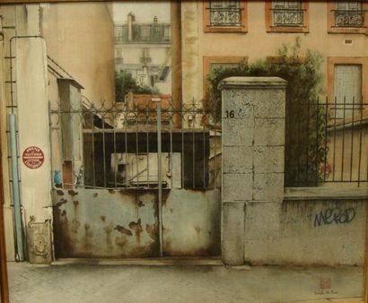 DINH THO (1931) Rue Orfila, Paris, 1995 Couleurs sur soie marouflée sur toile, signée...