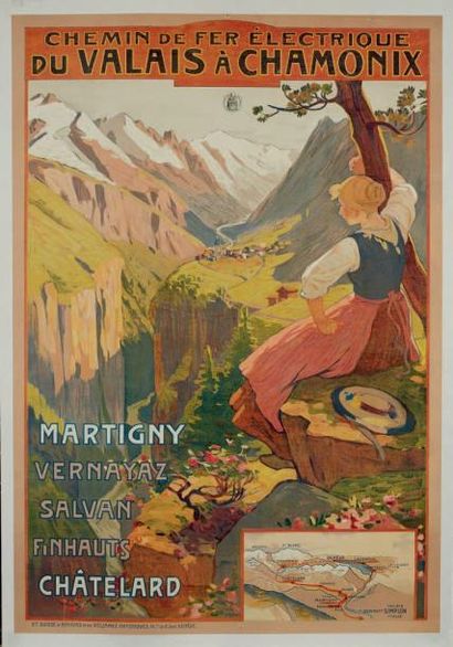 RAVEL, E "Chemin de fer électrique du Valais à Chamonix...". Société suisse d'Affiches...