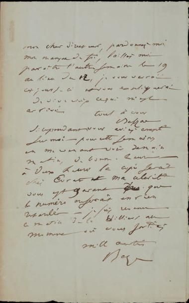 BALZAC, Honoré de (1799-1850). Écrivain français L.a.s. «Balzac» S.l.n.d. 1 page...