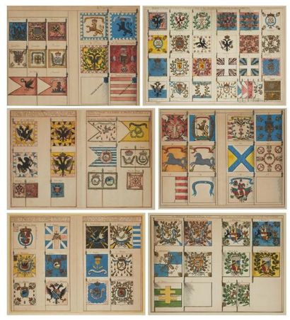 null MILITARIA - Jacques CHEVILLARD (1680-1751) Rare ensemble de 13 aquarelles reproduisant...