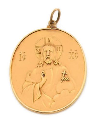 Médaille religieuse en or 14k. Travail Russe...