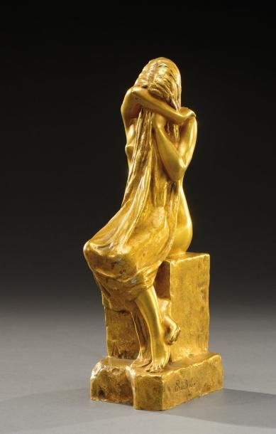 Albert BARTHOLOMÉ (1848-1928) Epreuve en bronze à patine dorée figurant une jeune...