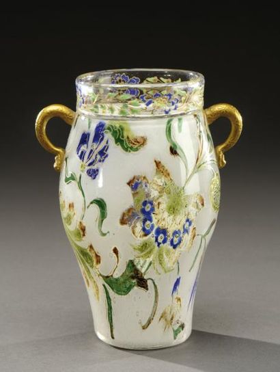BURGUN & SCHVERER (Verrerie d'Art de Lorraine) Rare vase à corps bombé et petit col...