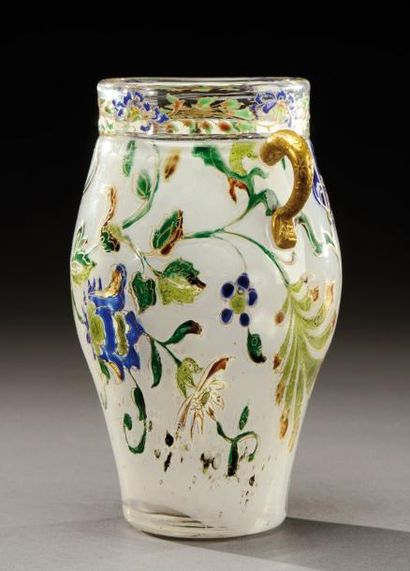 BURGUN & SCHVERER (Verrerie d'Art de Lorraine) Rare vase à corps bombé et petit col...