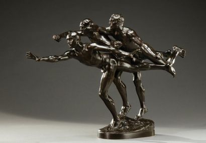 Alfred BOUCHER (1850-1934) «Au but» Epreuve en bronze à patine noire. Elle repose...
