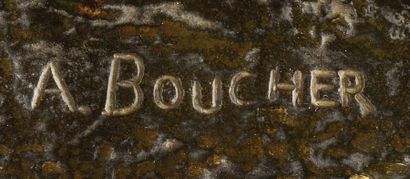 Alfred BOUCHER (1850-1934) «Au but» Epreuve en bronze à patine noire. Elle repose...