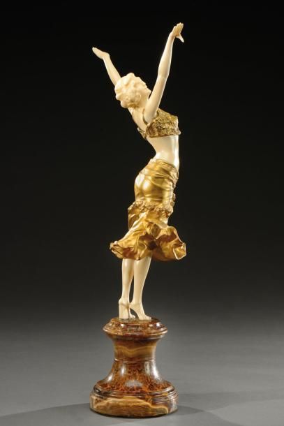 Paul PHILIPPE (1870-1930) «Radha» Rare sculpture chryséléphantine en bronze à patine...
