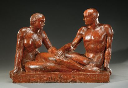 MAURICE GUIRAUD RIVIERE (1881-1967) Sculpture en plâtre à patine brune figurant un...