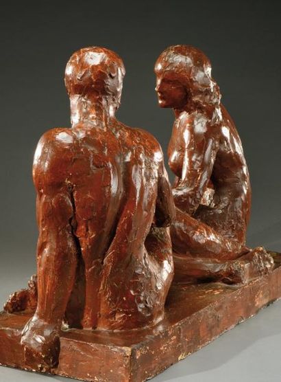 MAURICE GUIRAUD RIVIERE (1881-1967) Sculpture en plâtre à patine brune figurant un...