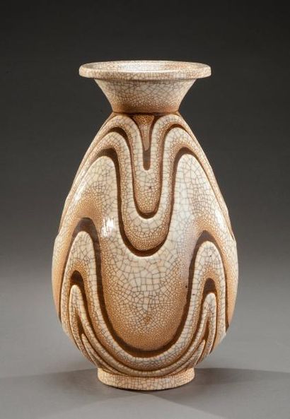 René BUTHAUD (1886-1986) Important vase de forme balustre à col évasé en céramique...