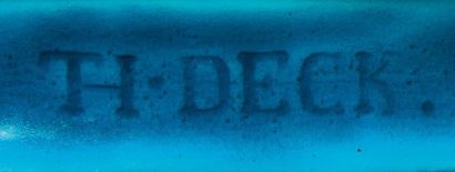 Théodore DECK (1823-1891) Cache-pot circulaire en céramique émaillée bleu-turquoise...