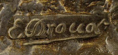 EDOUARD DROUOT (1854-1945) «Sur les traces du chevreuil» Importante épreuve en bronze...