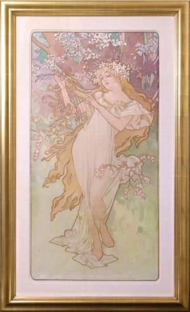 Alphonse MUCHA (1860-1939) «Les Quatre Saisons» Rare version de la série des Quatre...