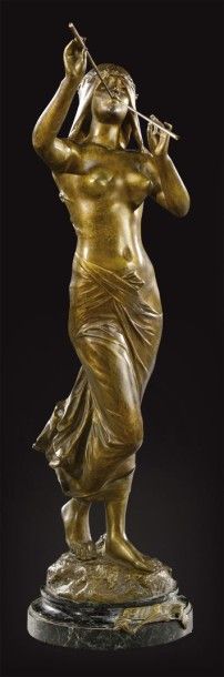 EDOUARD DROUOT (1859-1945) «Muse des bois» Importante épreuve en bronze à patine...