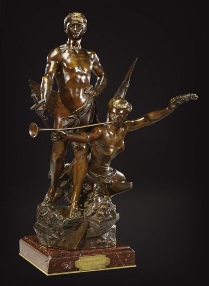 Lucas MADRASSI (1848-1919) «Le Génie des Nations» Epreuve en bronze à patine brune...