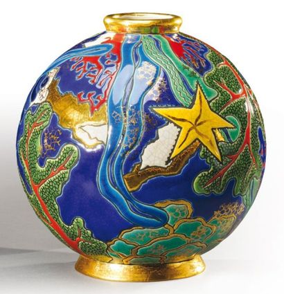 LONGWY et MARIELLE SERTELET pour KOTSKA "Marine" Vase de forme ovoïde à col étranglé...