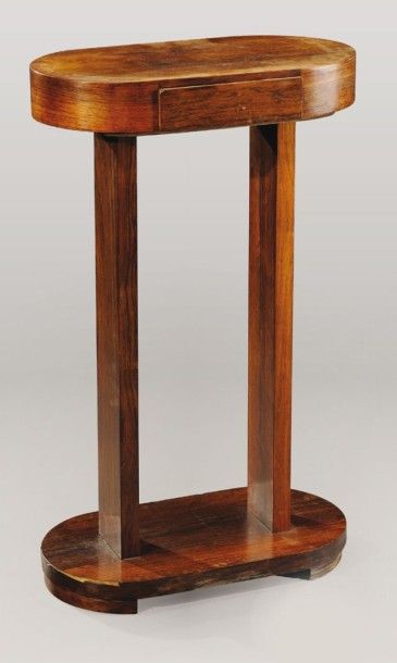 TRAVAIL FRANÇAIS 1930 Sellette en bois de placage ouvrant à deux tiroirs en ceinture....
